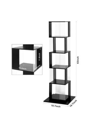 5 tier Rotating Bookshelf, Floor Rack Simple Bookcase with Acrylic plate Student Multi-Function Creative Bookshelf for Living Room with anti-toppling base