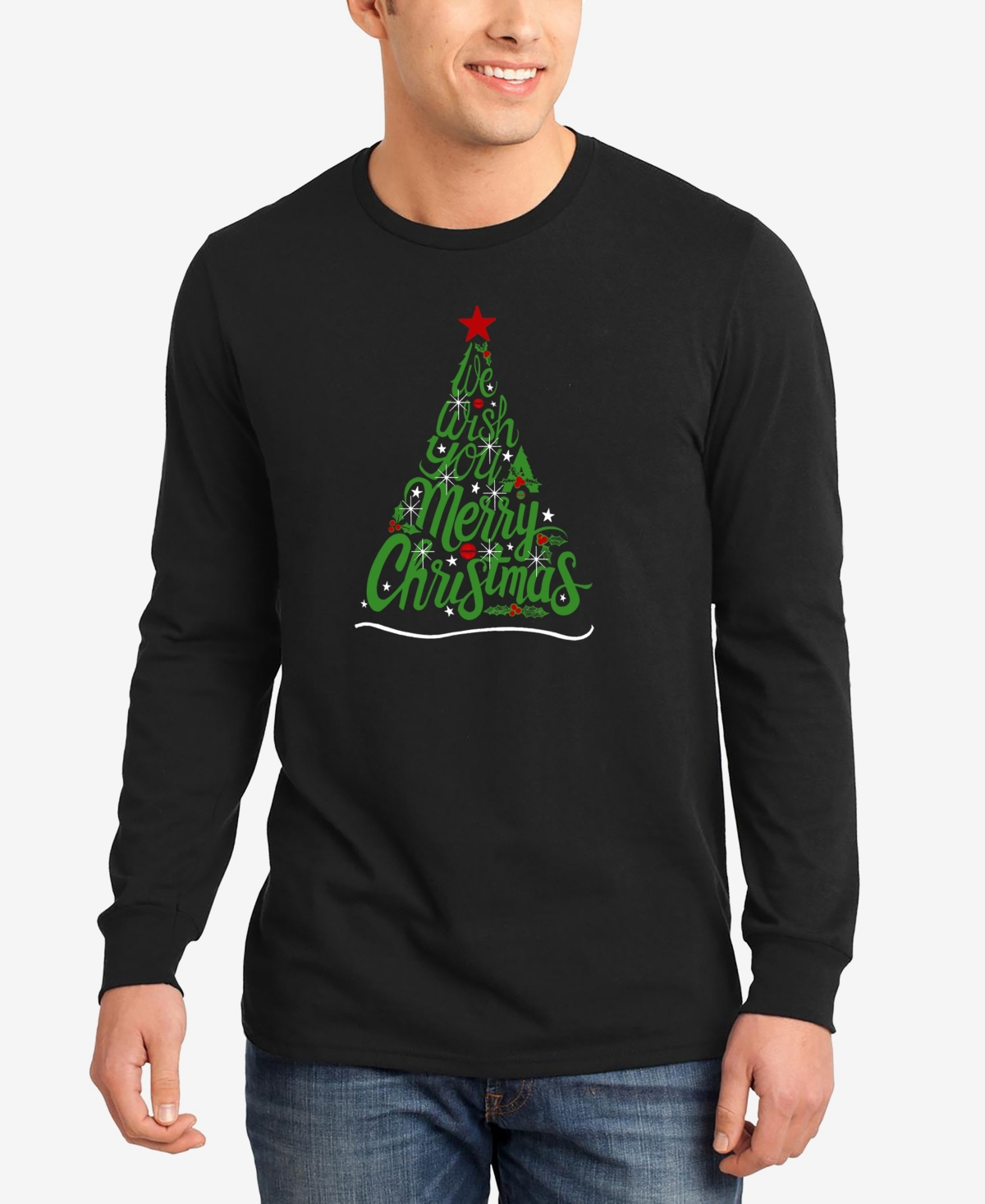 La Pop Art Men's We Wish You A Merry Christmas Word Art Long Sleeve T-shirt