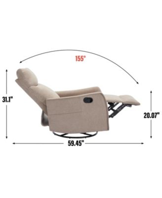 Heat Massage Manual Recliner Chair with Rocker and Swivel in Fabric for Living Room, Khaki