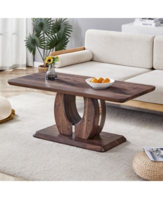 Modern Minimalist Walnut Coffee Table with Textured Sticker