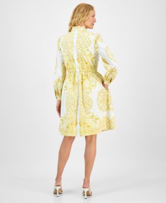 Women's Printed Long-Sleeve Cotton Shirtdress 