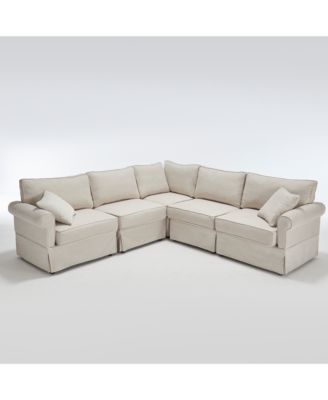 Streamdale 5-Seat Modular Sectional Sofa, Convertible L-Shaped Couch, Beige Linen