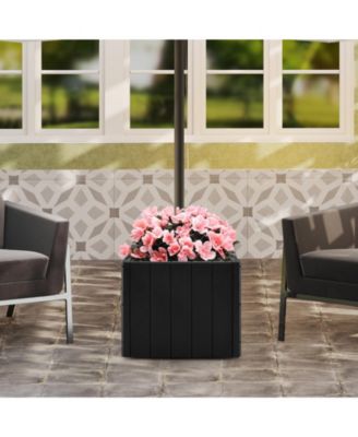 2-in-1 Outdoor Umbrella Base Planter Patio Umbrella Stand with Flower Box-Black
