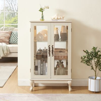  Elegant 2-Door Curio Cabinet with Mirrored Back and Adjustable Shelves