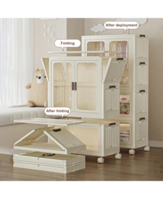 Portable Wardrobe Closet with Hanging Rod & Cubbies