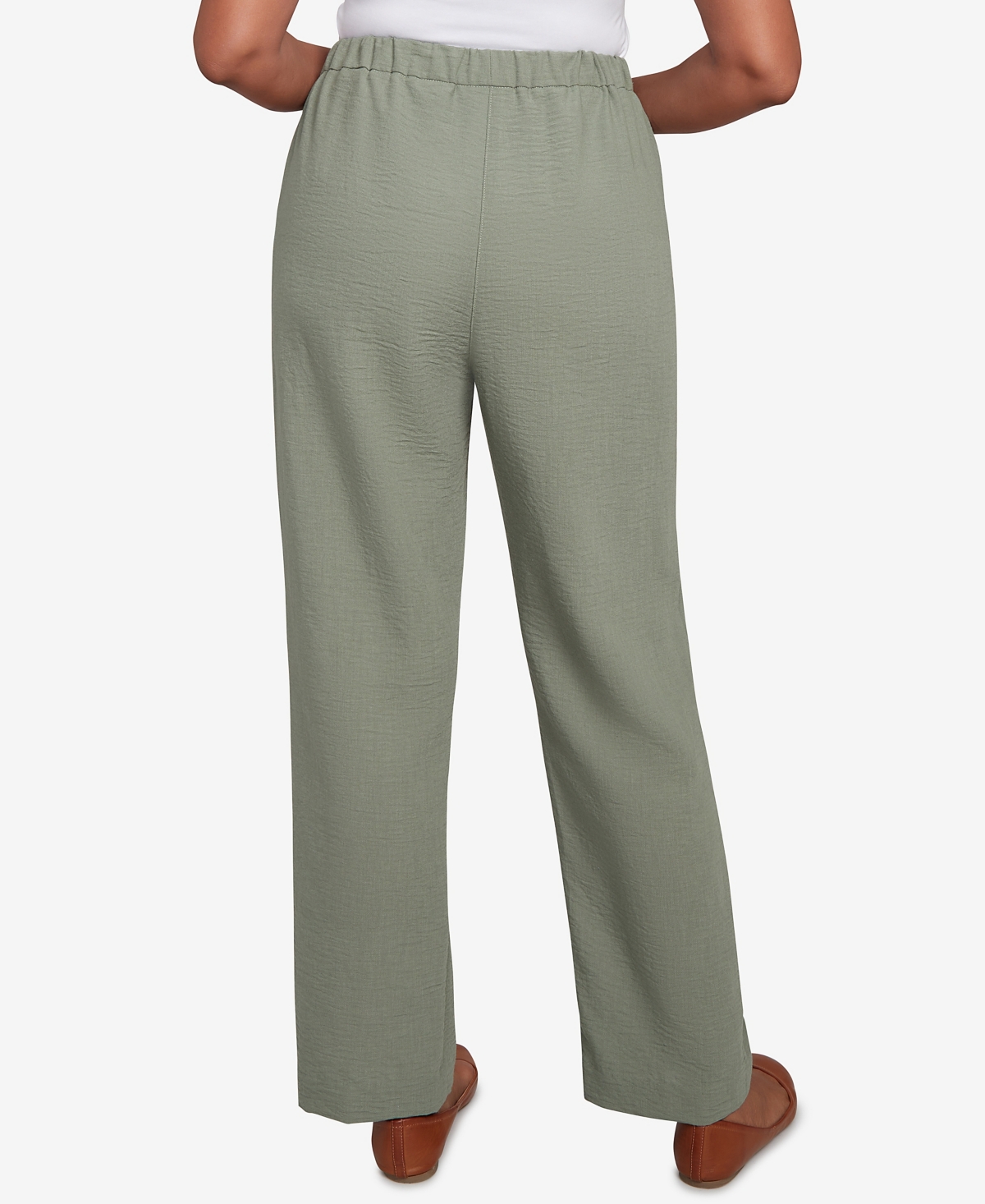 Alfred Dunner Petite Copper Canyon Patch Pocket Medium Length Elastic Waistband Pants In Green