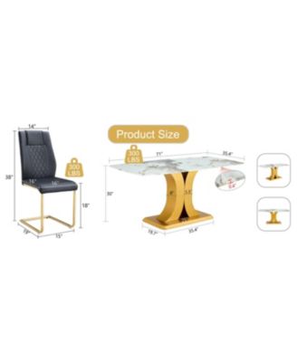 Pandora Glass Dining Set Table & 6 Black PU Chairs