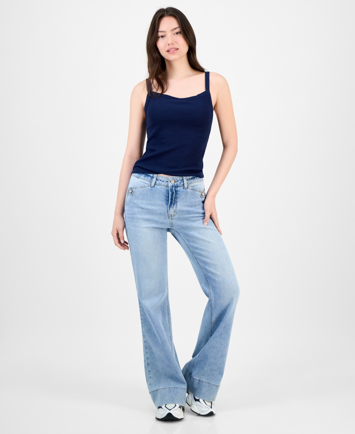 Juniors' Button-Pocket Flare Jeans - Liberty Blue Wash