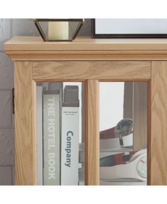 Antique LED Curio Display Cabinet, Adjustable Shelves, Lattice Doors, Oak Showcase