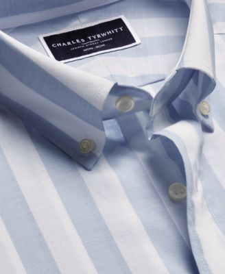 Men's Slim Fit Short Sleeve Wrinkle-Resistant Striped Button-Down Shirt