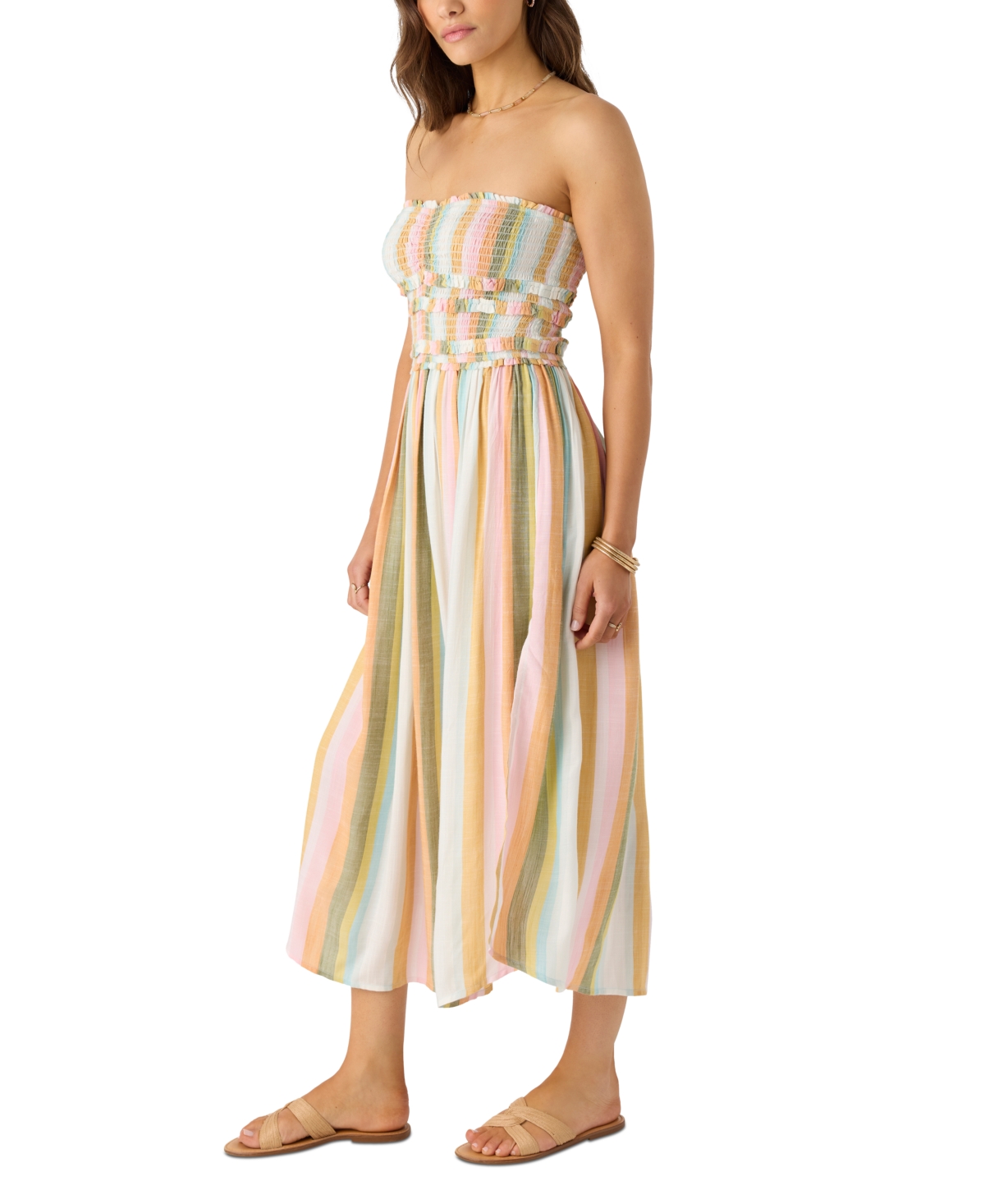 O'neill Juniors' Devyn Low Tide Striped Strapless Dress