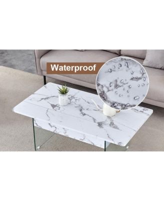 Multifunctional Lift Top Coffee Table with Modern Marble Pattern and Tempered Glass Legs