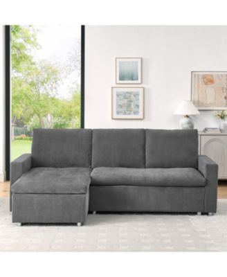 Streamdale L-Shaped Sleeper Sofa Bed with Reversible Chaise and Storage, Washable Gery Corduroy Covers