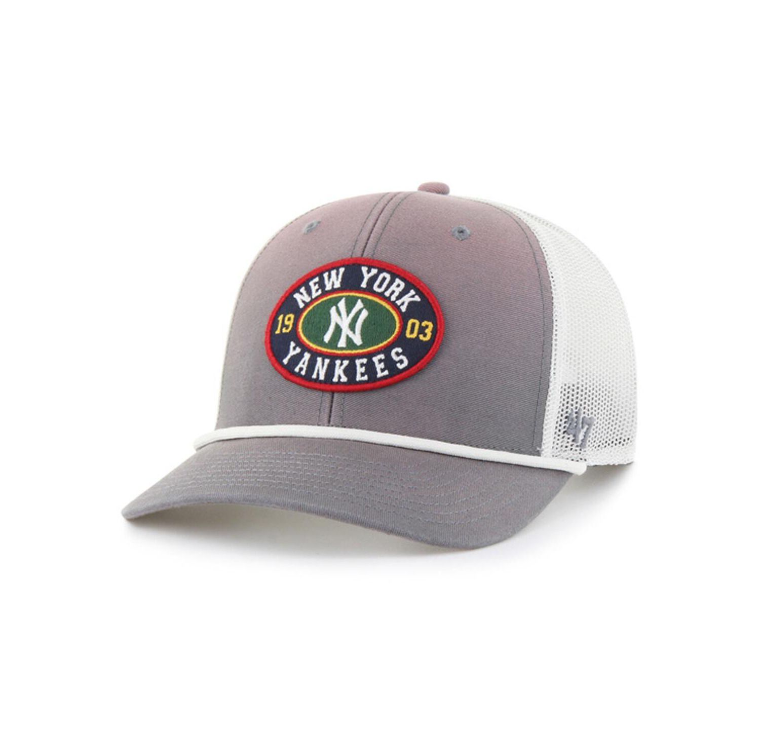 Men's Gray/White New York Yankees Tide Sweep Rope Trucker Adjustable Hat