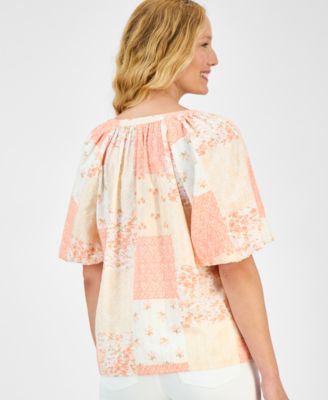 売れ筋商品|||スタイルアンドコー カットソー トップス レディース Women's Printed Bubble-Sleeve V-Neck Blouse, Exclusively at Macy's Patchwork Print Style & Co Women's Printed Bubble-Sleeve V-Neck Blouse