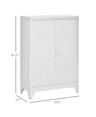 Industrial Storage Cabinet, Steel Garage Cabinet with Double Doors and Adjustable Shelves, White