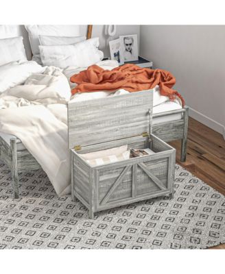 30" Farmhouse Storage Chest, Lift Top Box Organizer with Safety Hinge to Open Up 100 for Bedroom, Entryway, Living Room, Gray Wood Grain