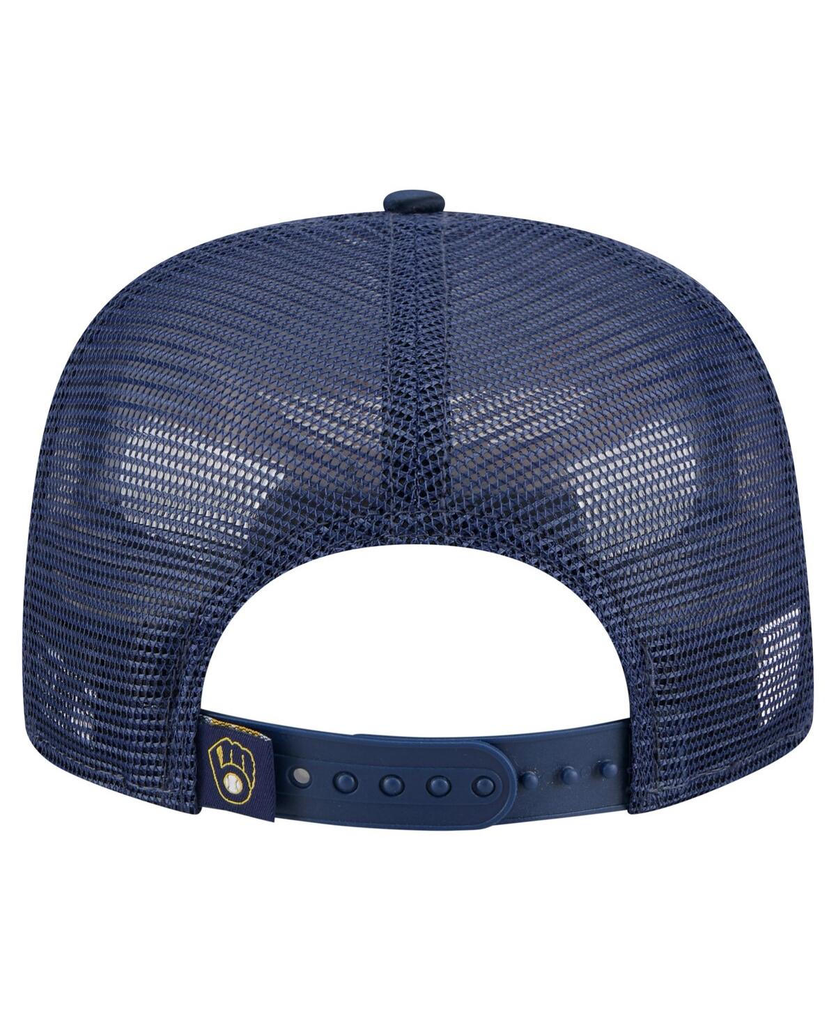 New Era Men's Navy Milwaukee Brewers Retro Satin Script Golfer Adjustable Hat