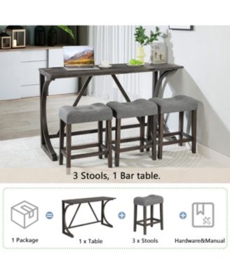 4-Piece Bar Table Set with Power Outlet and Padded Stools
