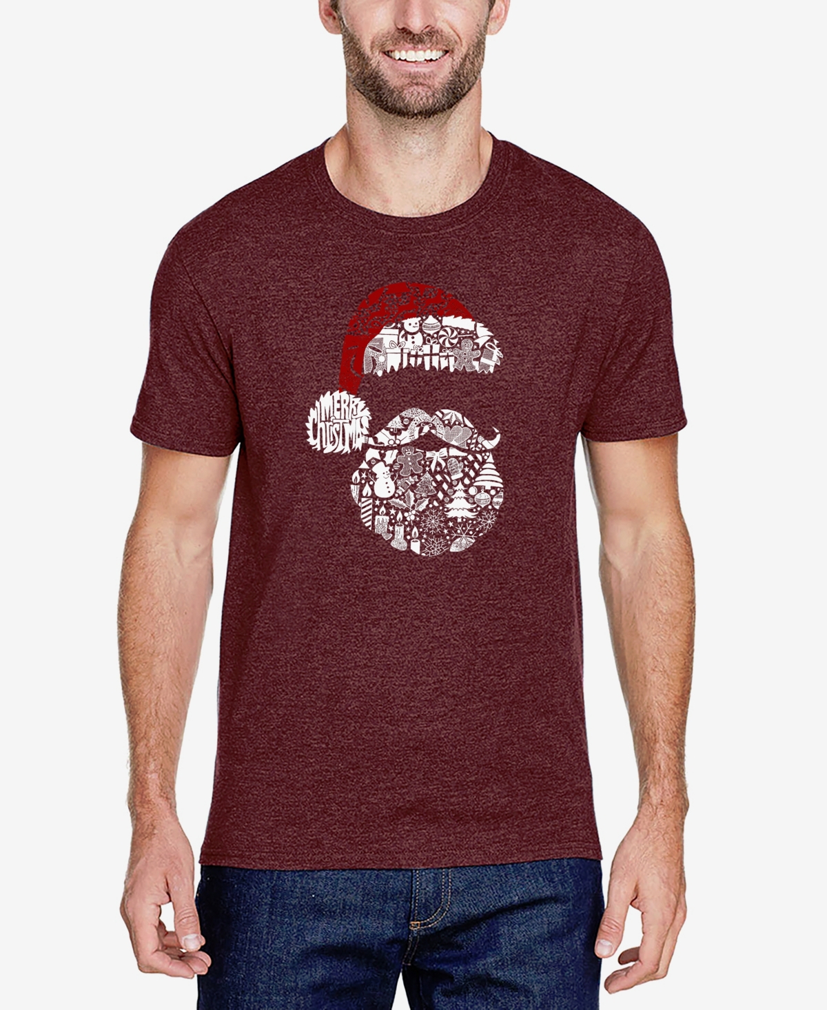 Men's Santa Pics Premium Blend Word Art T-Shirt - Burgundy