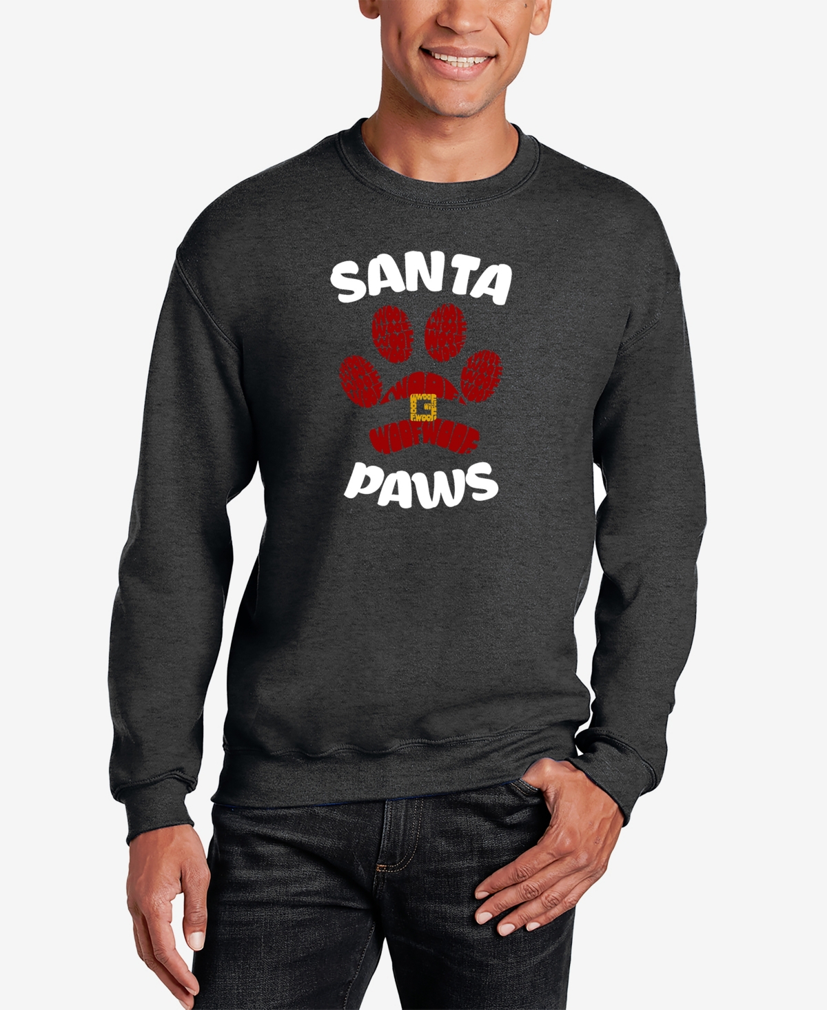 La Pop Art Men's Santa Paws Word Art Crewneck Sweatshirt