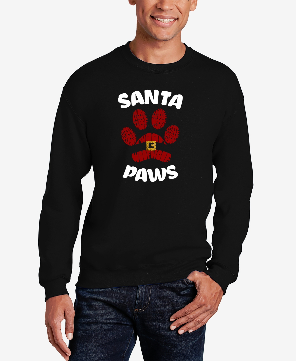 La Pop Art Men's Santa Paws Word Art Crewneck Sweatshirt