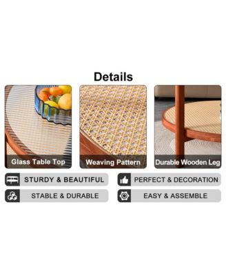 Modern Minimalist Solid Wood Coffee Table with Craft Glass Tabletop