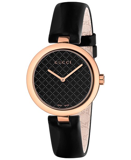 Gucci Women's Swiss Diamantissima Black Leather Strap Watch 32mm ...