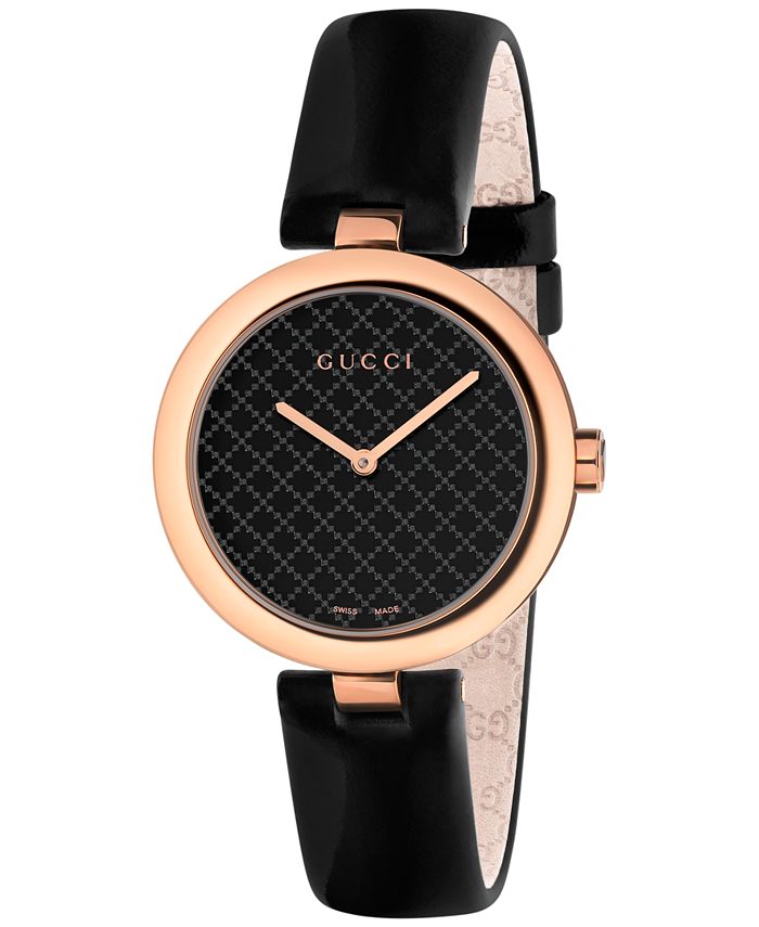 Gucci - Women's Swiss Diamantissima Black Leather Strap Watch 32mm YA141401