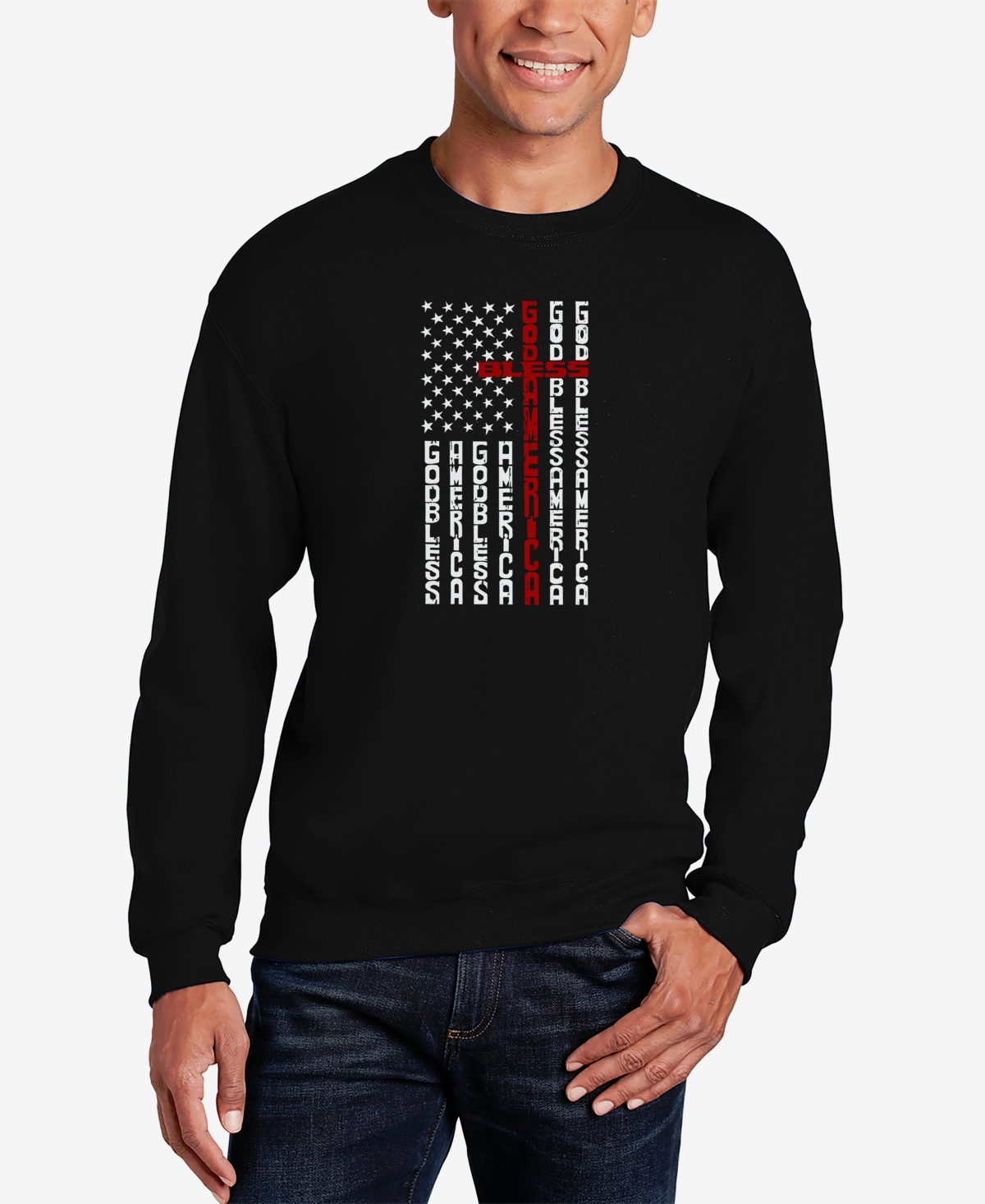 Men's Cross Flag Word Art Crewneck Sweatshirt - Dark gray