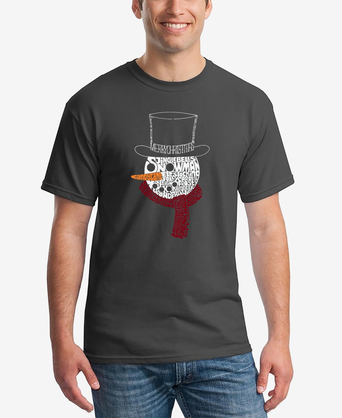 Men's Snowman Face Word Art T-Shirt - Gray