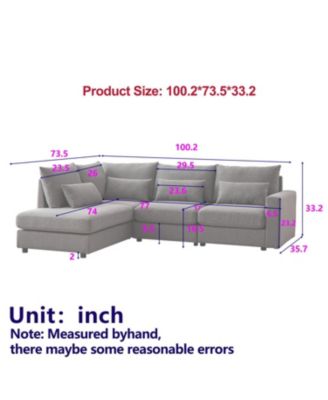 Streamdale 100" Convertible L-Shaped Linen Sofa with Ottoman & Cushions - Gray