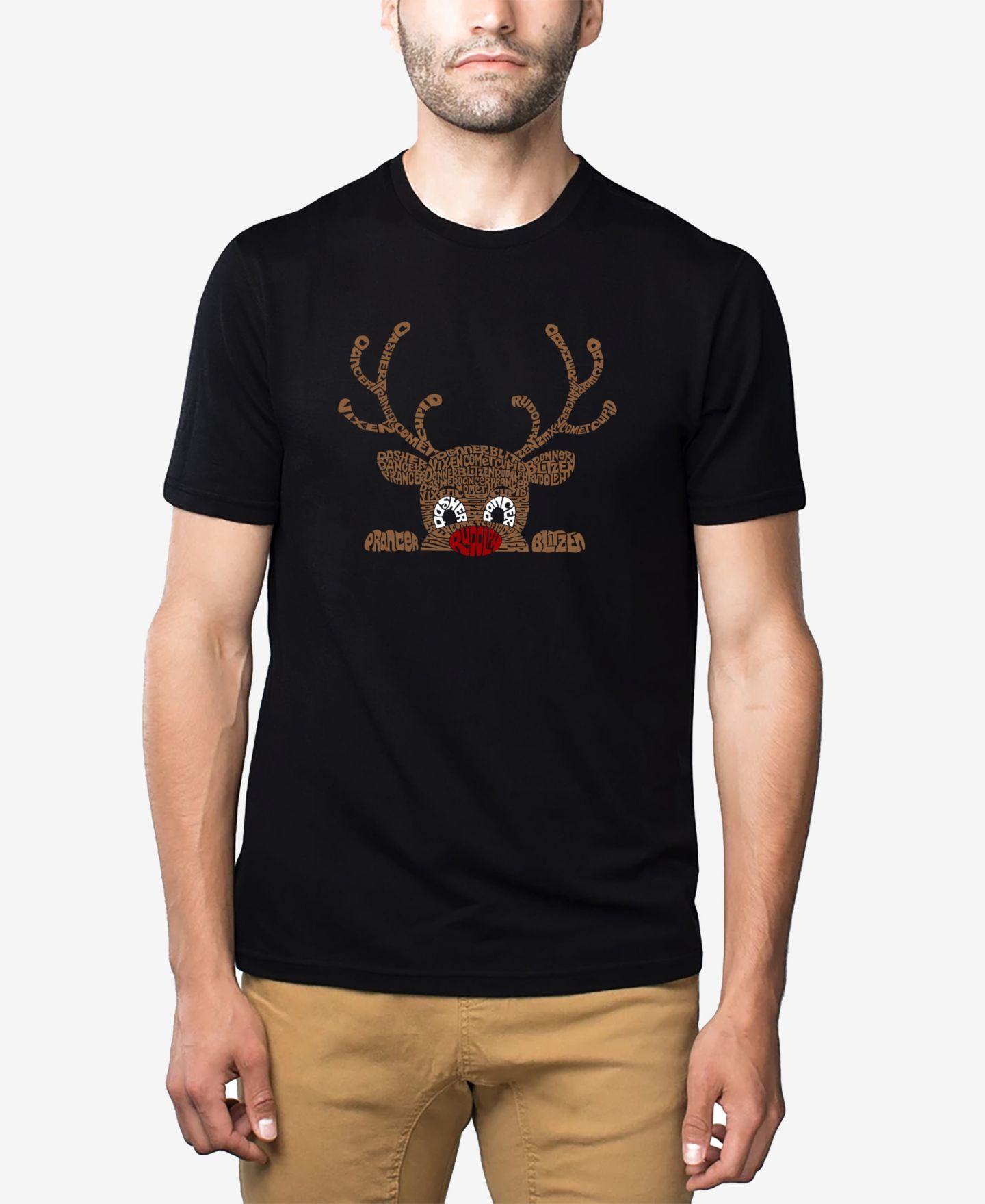 Мужская футболка LA Pop Art Cotton/Poly Blend Word Art - Peeking Reindeer, цвет: Чёрный — фото 1