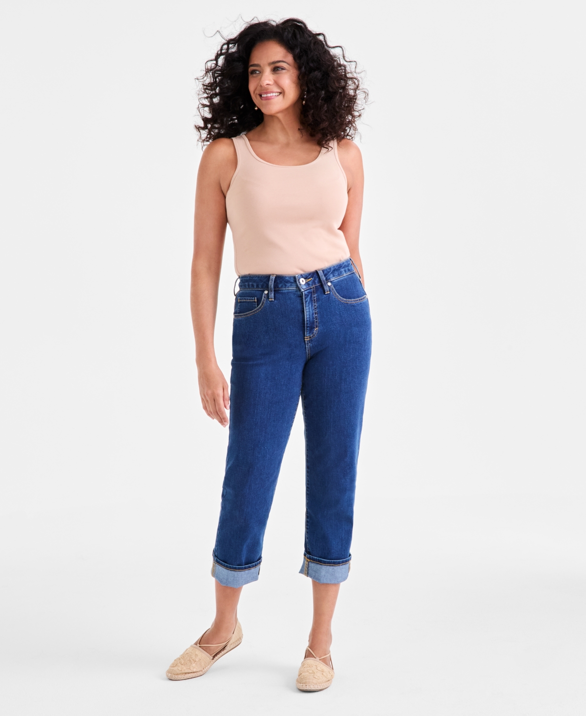 Women's High-Rise Cuffed Capri Jeans, Exclusively at Macy's - Deep Black