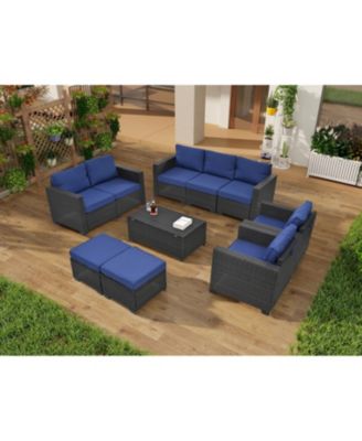 Streamdale PE Rattan Patio Furniture Set, Sectional Sofa, Cushions & Glass Table