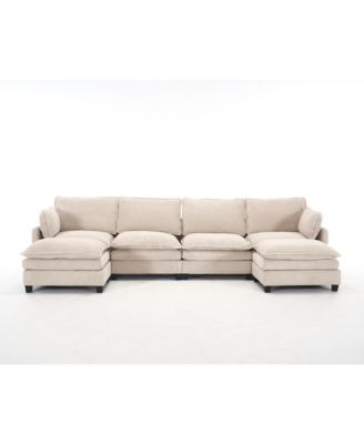 Oversized Velvet Modular Sofa U-Shape Couch with Ottomans & Pillows
