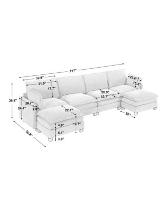 Oversized Velvet Modular Sofa U-Shape Couch with Ottomans & Pillows