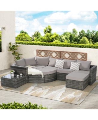 Streamdale 8pc Outdoor Patio Sofa Set, Wicker Sectional with Ottoman & Table