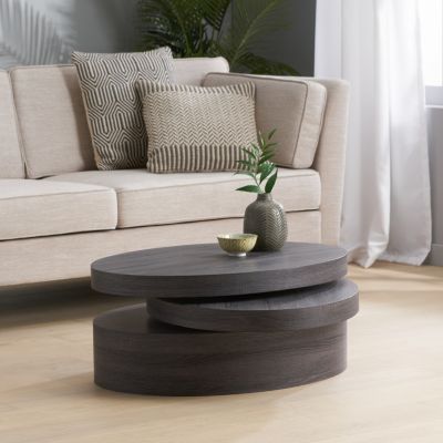 Streamdale Multi-Functional Oval Rotating Coffee Table with 3 Layer Surfaces