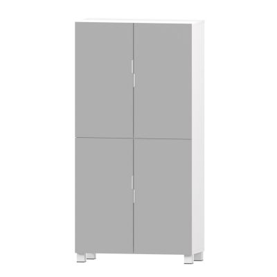 4-Drawer Shoe Cabinet with Mirror and 4-Door Closet (White