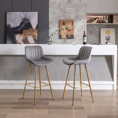 Streamdale Chrome and Velvet Bar Stool (Set of 2)