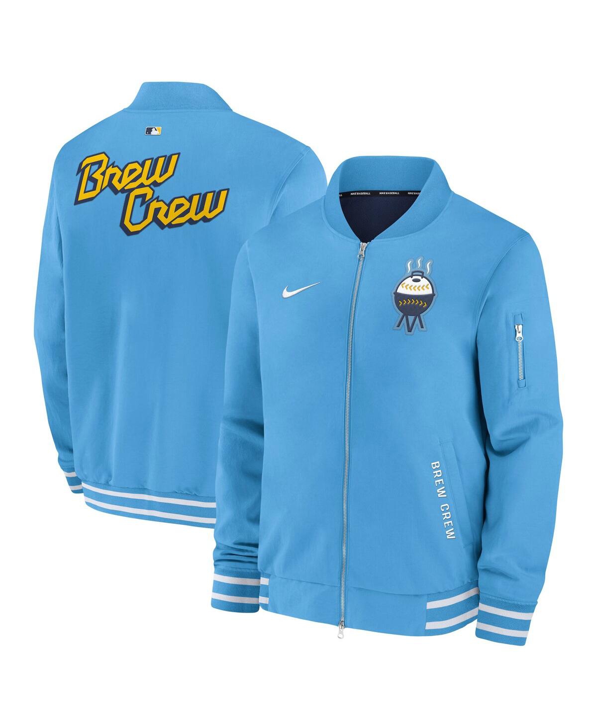 Men's Light Blue Milwaukee Brewers Authentic Collection City Connect Full-Zip Bomber Jacket - Light Blue