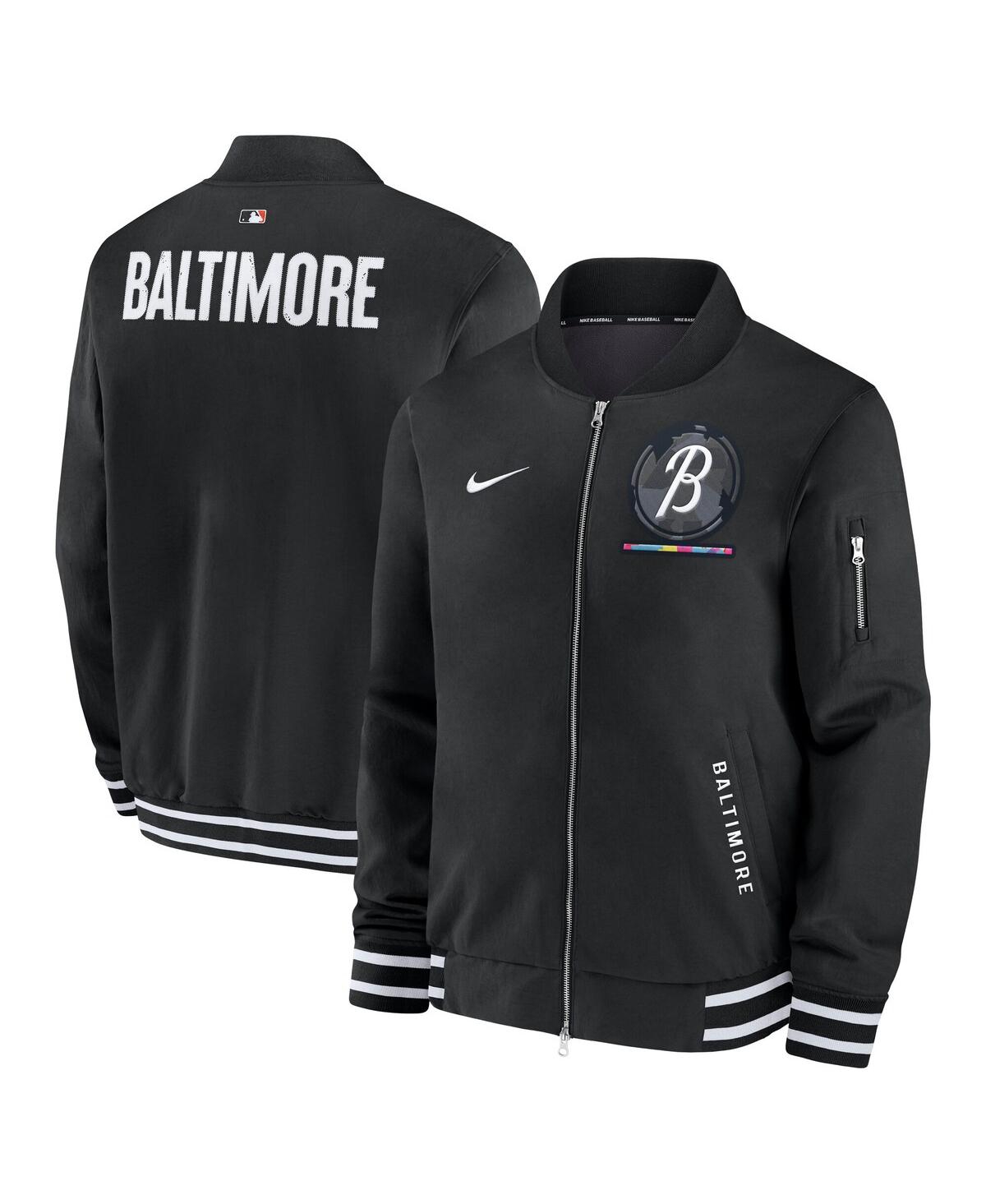 Men's Black Baltimore Orioles Authentic Collection City Connect Full-Zip Bomber Jacket - Black