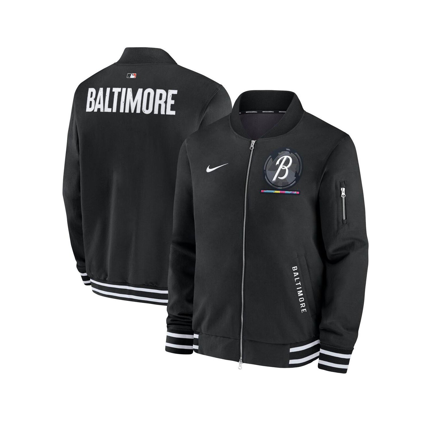 Men's Black Baltimore Orioles Authentic Collection City Connect Full-Zip Bomber Jacket