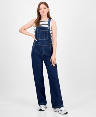 Juniors' Straight-Leg Denim Overalls