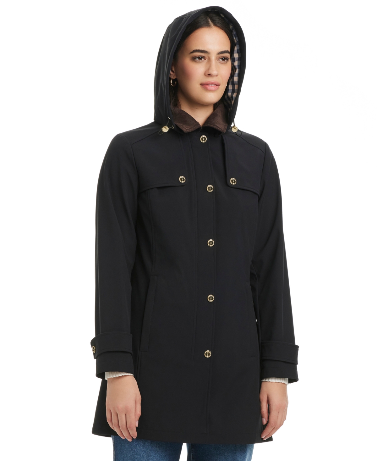 Jones New York Women's Hooded Corduroy-collar Softshell Coat, Exclusively At Macy's In Black