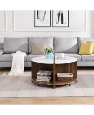 4 Piece of Industrial Round Coffee Table, Sturdy and Easy Assembly, 2-Tier with Storage for Living Room, Garden.