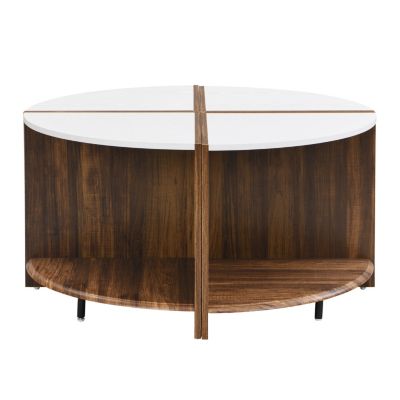 4 Piece of Industrial Round Coffee Table, Sturdy and Easy Assembly, 2-Tier with Storage for Living Room, Garden.