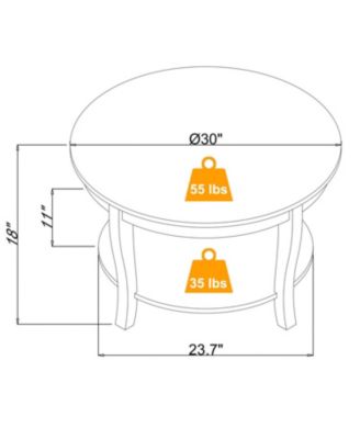 Classic Round Coffee Table with Open Shelf, 30"x30"x18", for Small Spaces