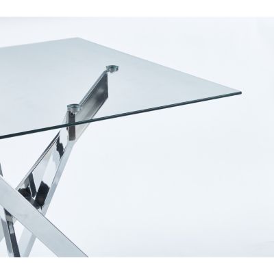 Modern Cross Metal Legs Glass Dining Table